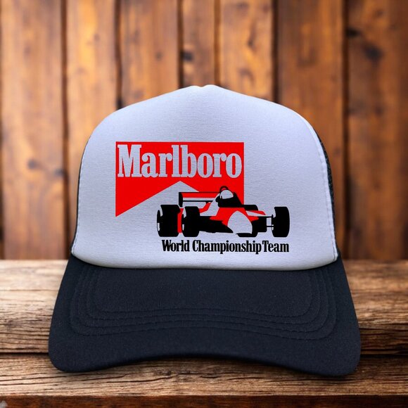 Marlboro World Championship Team Mens Trucker Hat Black Snapback Motorsport Cap - Picture 1 of 4